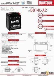 Akumulator BS YB14L-A2/F AGM (bezobsługowy, zalany), 135x91x167mm, np. Piaggio X9 500