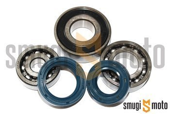 Łożyska przekładni Koyo + uszczelniacze, Minarelli krótkie (Np. Malaguti F10)