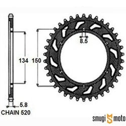 Zębatka tylna Sunstar [520], Kawasaki KLX 250/ 300/ 450/ 650, KX 125/ 250/ 450/ 500, KDX 200/ 220/ 250, Suzuki RM-Z 250 '04-06 (różne rozmiary)