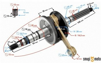 Wał korbowy Moretti 12mm, CPI / Keeway...
