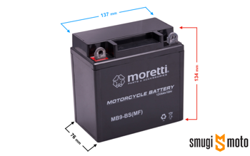 Akumulator żelowy Moretti (AGM) MB9-BS 12V 9Ah 85A (134x76x137mm) + 30zł kaucja