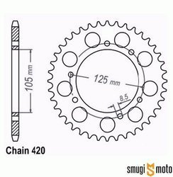 Zębatka tylna Sunstar [420] 53z, Derbi Senda / Aprilia RX / Peugeot XP6 (105mm)