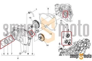Zestaw naprawczy przekładni, Piaggio Leader 125-250-300 4T, nowy typ (np. MP3, X9 po 2004r)
