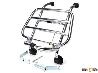 Bagażnik przedni Moto Nostra, chrom, składany, Vespa GT, GTL, GTV, GTS, GTS Super, GT60, HPE, Supertech, Super Sport, Sei Giorni (wszystkie roczniki)