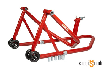 Podnośnik motocyklowy Biketec Pro, pod główkę ramy + adaptery typ L pod tylny wahacz (trzpienie 11 / 15 / 18 / 20 / 24mm)