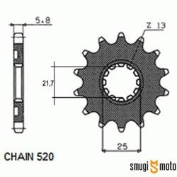 Zębatka przednia Sunstar [520], Yamaha YZ 250 '99-, YZ 450F '03-06, WR 450F '03-06... (różne rozmiary)