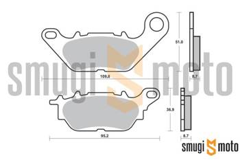 Klocki hamulcowe SBS, tył / przód, Maxi Carbon Tech, Yamaha YBR 125 07- / XC 115 D'elight / XC 125 E Vity '08-13 / Nmax