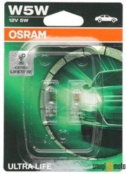 Żarówka Osram W5W (T10) 12V 5W W2,1X9,5D Ultra Life, do 4 razy dłuższa żywotność (Blister 2szt.)