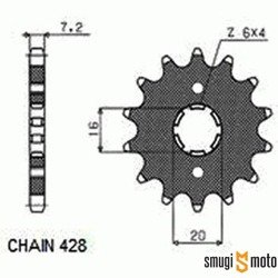 Zębatka przednia Sunstar [428] DT 125 LC, RM 80/85, XT 125 R/X (różne rozmiary)